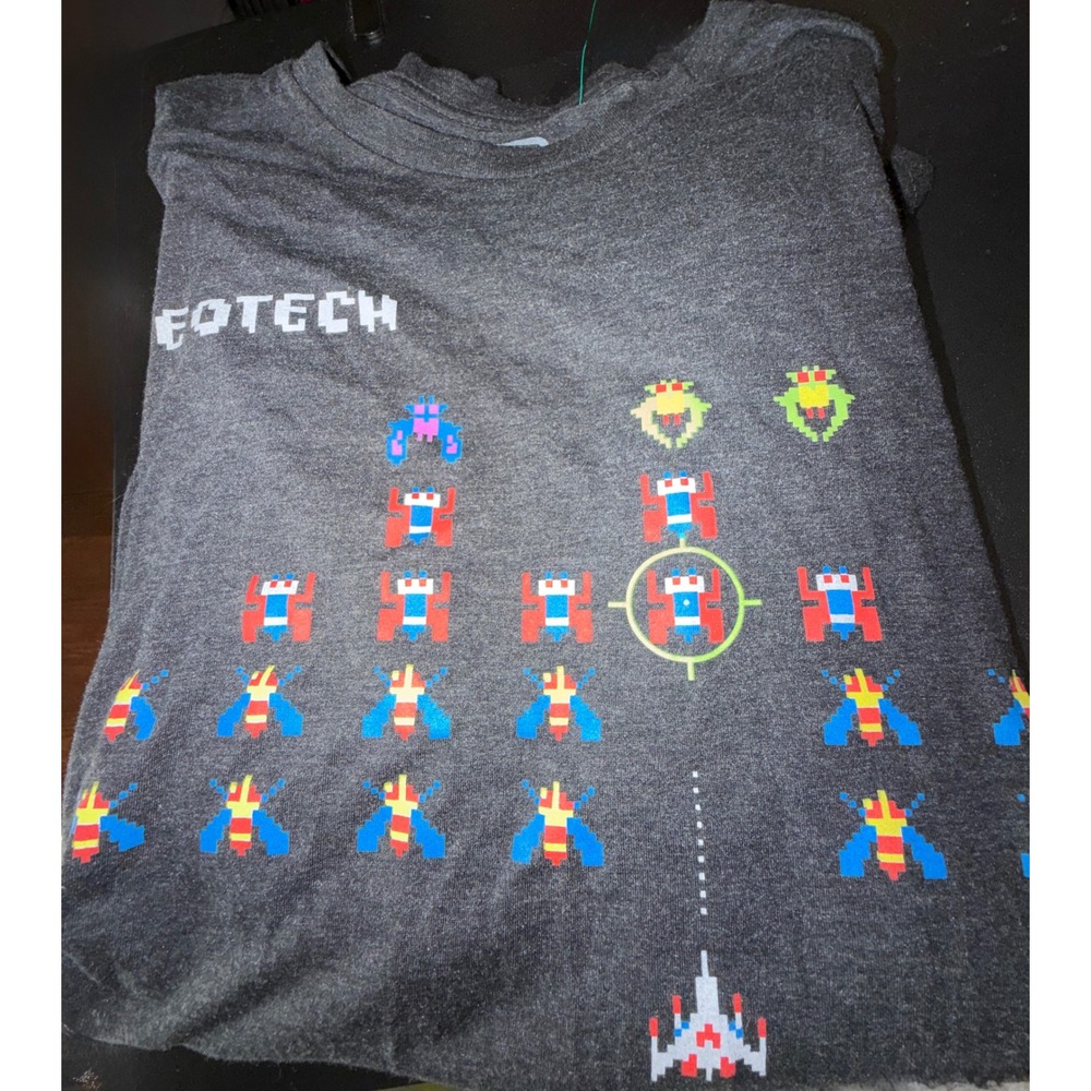 EOTECH Graphic T-Shirt Men XL Gray Excellent Retro Galaga Space Invader Tactical